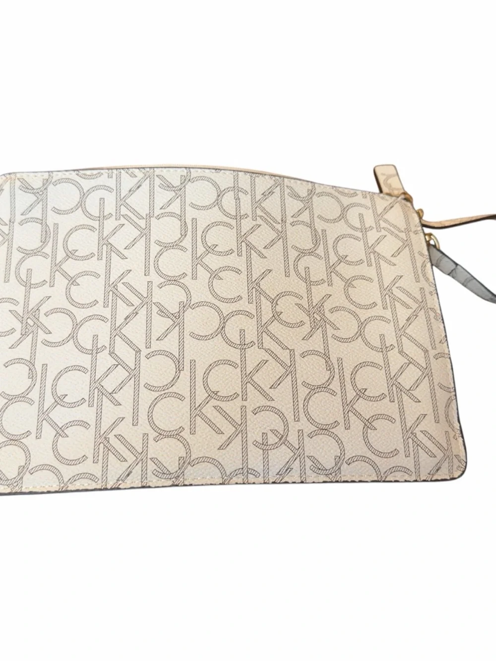 Calvin Klein Cream and Taupe CK Monogram Wristlet Pouch
